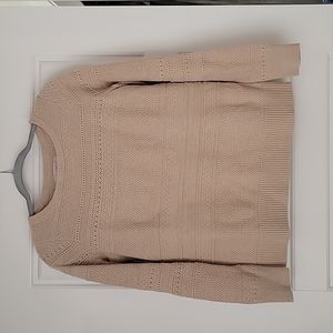 Cozy Oatmeal Color Sweater with Sweet Stitch Pattern, Size Medium
